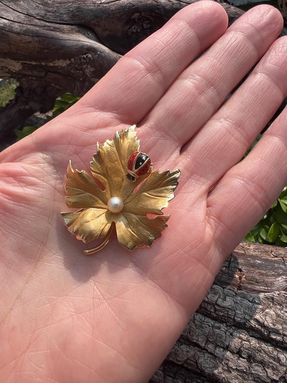 Maple Leaf Pendant, Ladybug Brooch, Maple Leaf Pi… - image 1