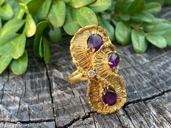 Yellow Gold Amethyst Ring, Amethyst Statement Rin… - image 1