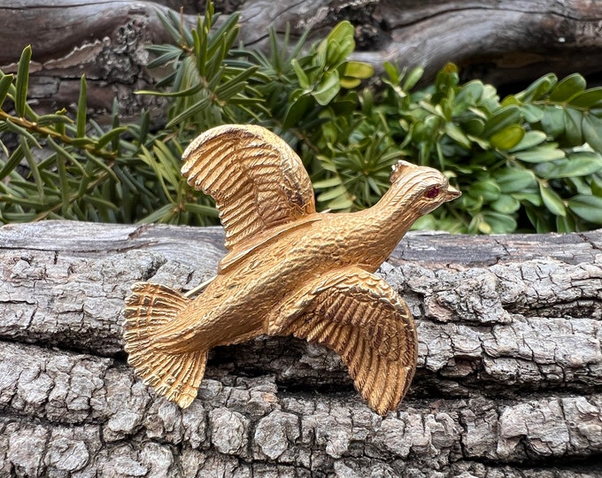 Goose Brooch, Partridge Pin, Pheasant Pin, Bird Brooch, Gold Bird Brooch, Gold Goose Brooch, Bird Jewelry