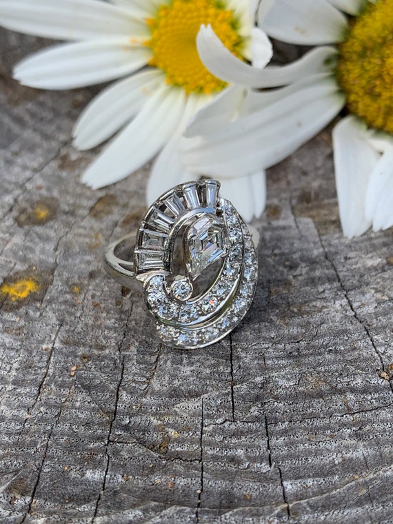 Diamond Cocktail Ring, Shield Diamond Ring, Baguet