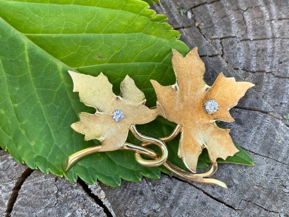 Maple Leaf Diamond Pendant, Gold Leaf Brooch, Map… - image 8