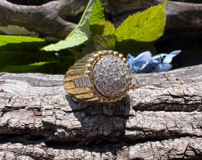 Diamond Cluster Ring, Gold Diamond Dome Ring, Diamond Dome Ring, Cluster Cocktail Ring