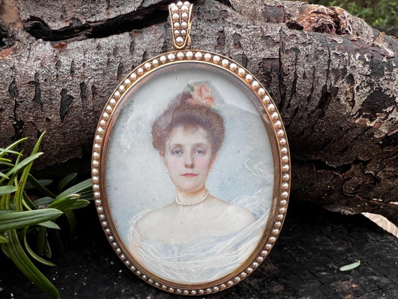Victorian Portrait Pendant, Hand Painted Pendant,… - image 5