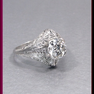 Art Deco Diamond  Engagement Ring Antique Diamond  Engagement Ring Filigree Engagement Ring Platinum Wedding Ring  - ER 515M