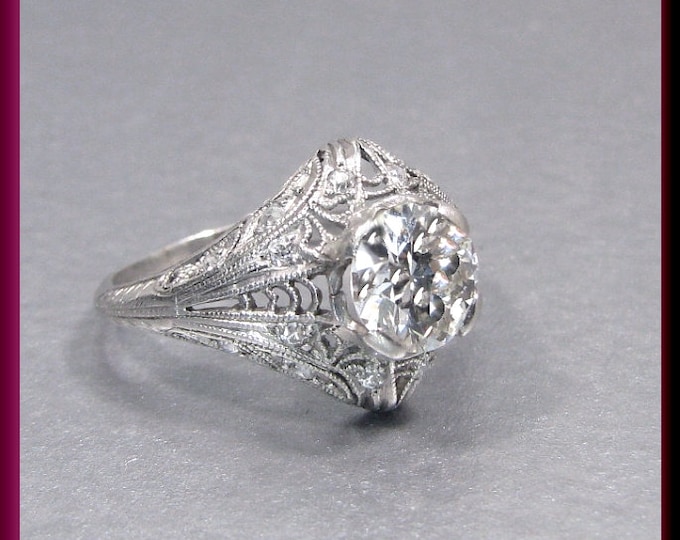 Art Deco Diamond  Engagement Ring Antique Diamond  Engagement Ring Filigree Engagement Ring Platinum Wedding Ring  - ER 515M