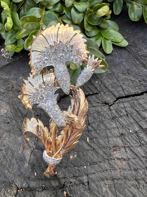 Diamond Flower Brooch, Gold Flower, Diamond Flowe… - image 4