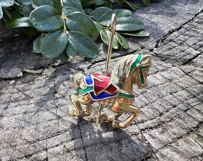 Gold Horse Pin,  Carousel Horse Pin, Gold Horse Brooch, Equestrian Pin, Horse Jewelry