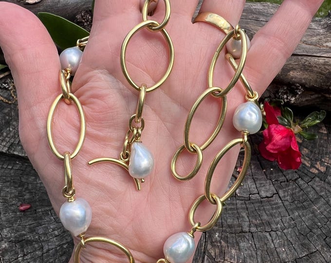 Pearl Necklace, Gold and Pearl Necklace, Baroque Pearl Necklace