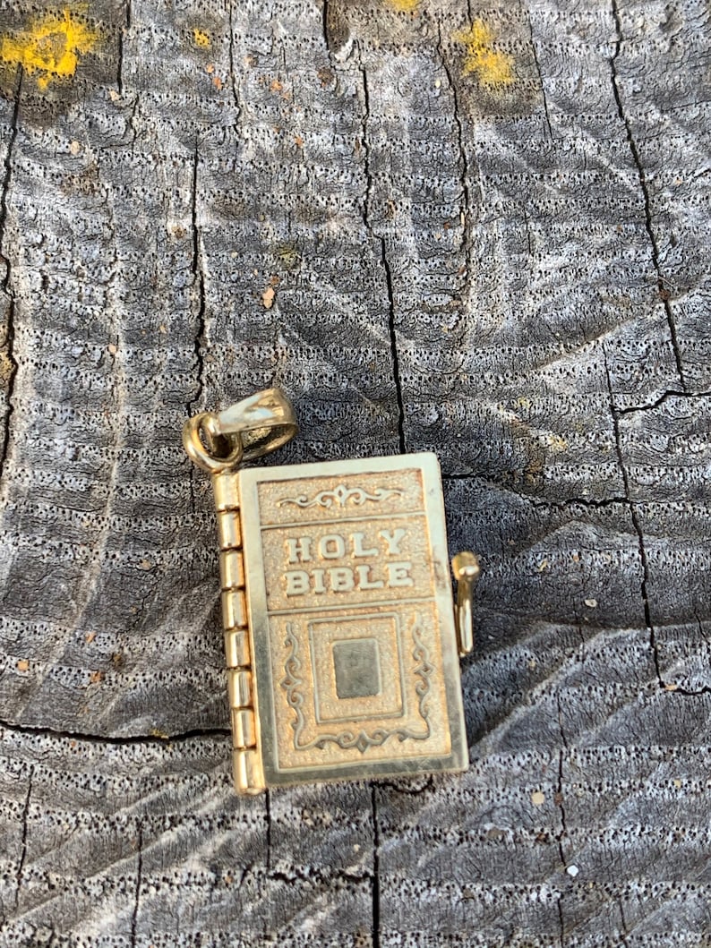 Holy Bible Charm Vintage Bible Charm Religious Charm Gold Charm Vintage Charm Lords Prayer Charm Bible Pendant Holy Bible Pendant
