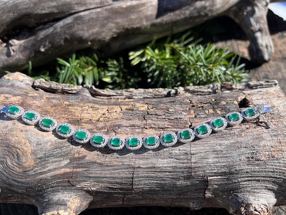 Emerald Tennis Bracelet, Emerald Bracelet, Diamond and Emerald Bracelet, Diamond Tennis Bracelet