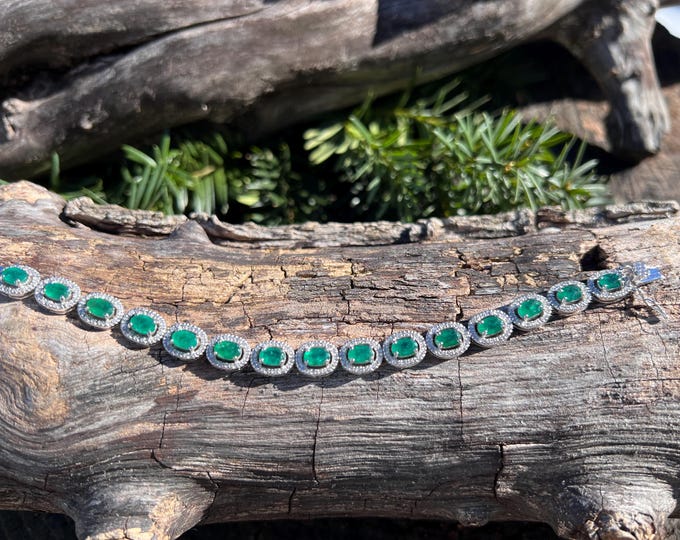 Emerald Tennis Bracelet, Emerald Bracelet, Diamond and Emerald Bracelet, Diamond Tennis Bracelet