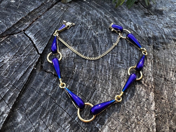 Blue Enamel Bracelet, Blue Enamel and Gold Bracel… - image 2