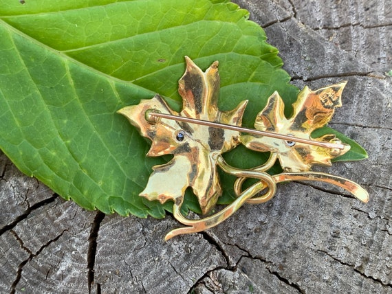 Maple Leaf Diamond Pendant, Gold Leaf Brooch, Map… - image 5