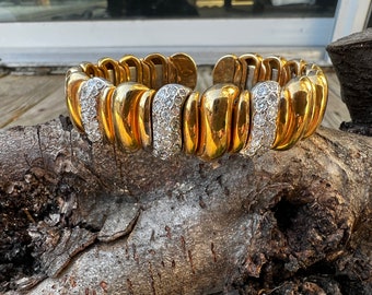 Yellow Gold and Diamond Bangle, Chunky Gold Bracelet, Wide Gold Bangle, Diamond Bangle, Diamond Bracelet