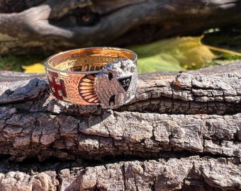 Masonic Ring, 14K Masonic 32nd Degree Scottish Rite Enamel Band Ring, Gold Mason Ring, Mason Jewelry