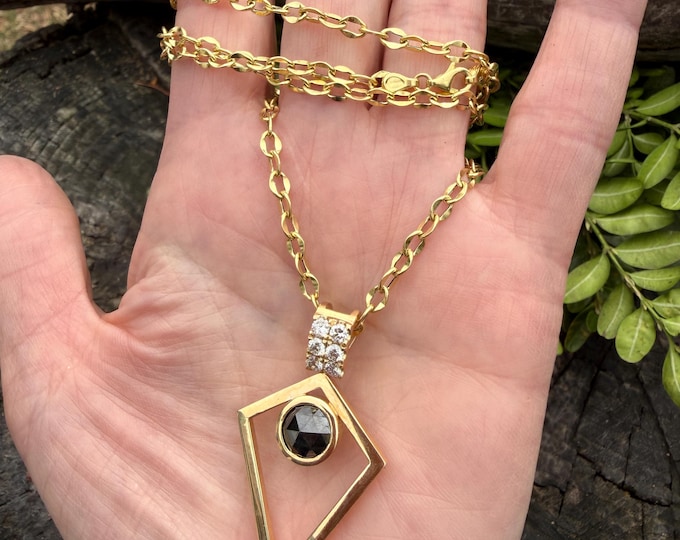 Black Diamond Pendant, Gold and Diamond Necklace