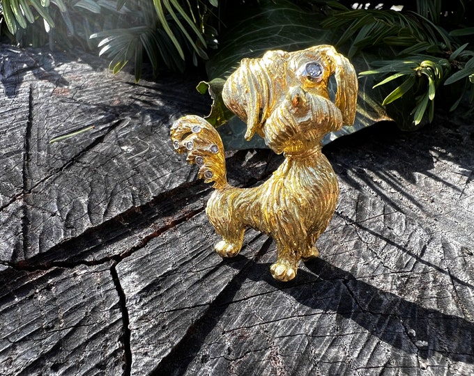 Gold Dog Brooch, Shih Tzu Dog Brooch, Shih Tzu Pendant, Terrier Brooch, Dog Pin, Dog Brooch