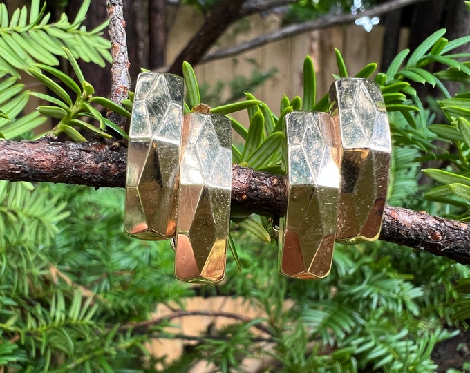Gold Retro Earrings, 1940s Gold Earring, Gold Curved Earrings