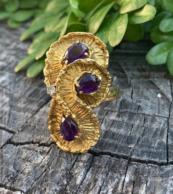 Yellow Gold Amethyst Ring, Amethyst Statement Rin… - image 2