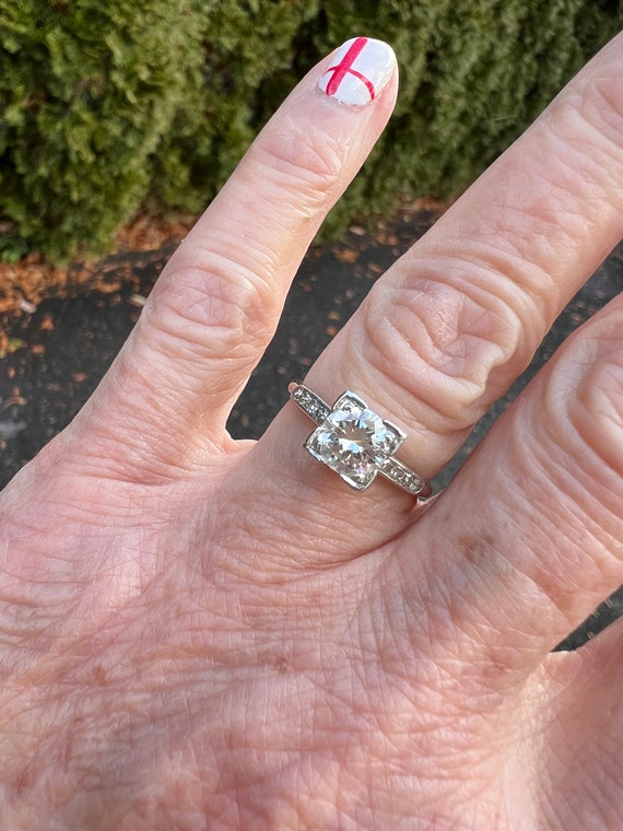 Art Deco Platinum Diamond Engagement Ring, , Deco… - image 10