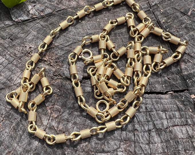 Barrel Link Chain,  Long Gold Chain, Long Layering Chain