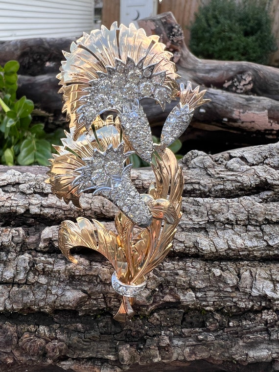 Diamond Flower Brooch, Gold Flower, Diamond Flowe… - image 5