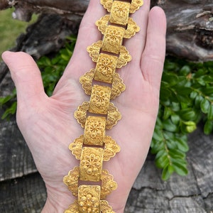 Wide Gold Bracelet, Chunky Gold Bracelet, Wide Flower Bracelet image 10