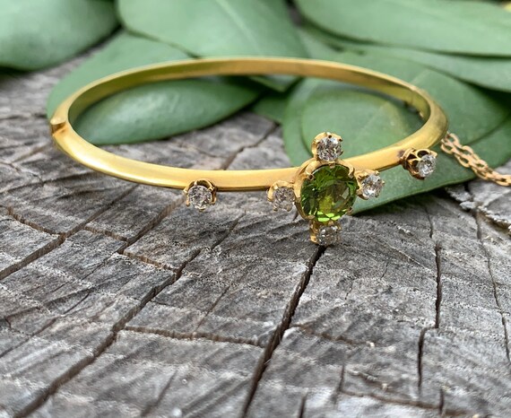 Peridot Bangle, Gold Victorian Bangle, Vintage Per