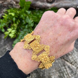 Wide Gold Bracelet, Chunky Gold Bracelet, Wide Flower Bracelet image 8