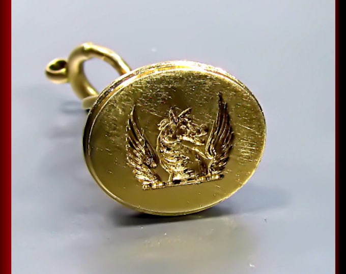 Antique Vintage Victorian 15K Yellow Gold Men's Winged Horse Watch Fob - M 101