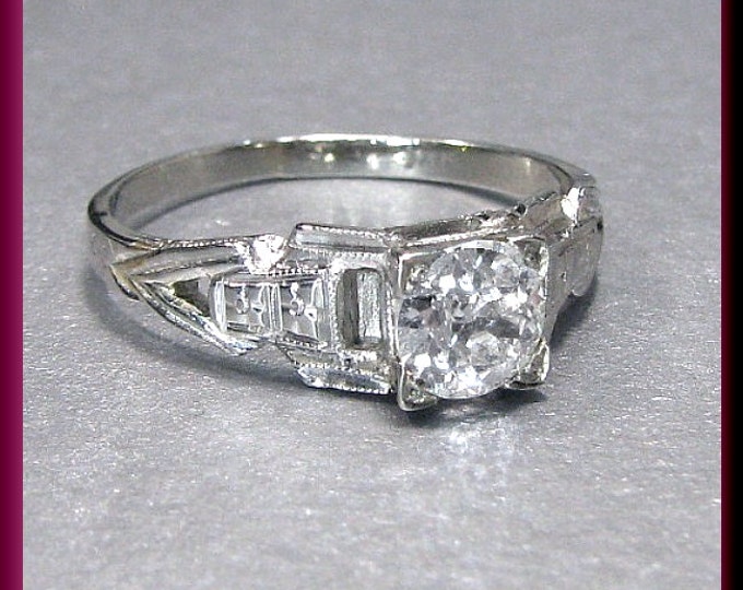 Art Deco Diamond Engagement Ring Vintage Diamond Engagement Ring with Old European Cut Diamond 18K White Gold Wedding Ring - ER 436M
