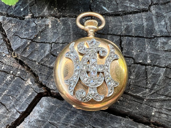 Victorian Pocket Watch, Rose Cut Diamond Watch, D… - image 10