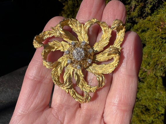 Diamond Flower Brooch, Diamond Spray Pin, Gold Fl… - image 4