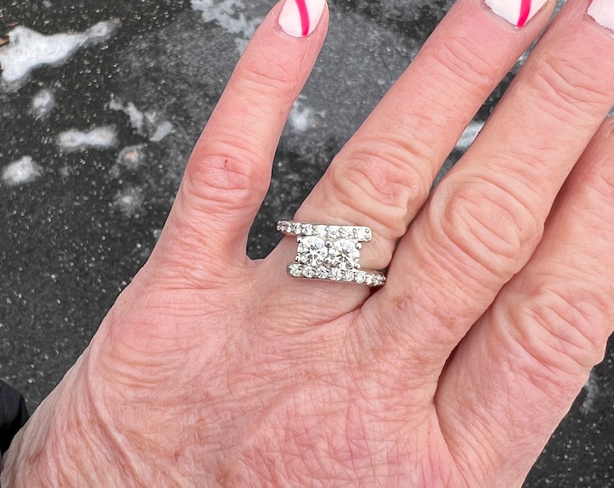 Diamond ByPass Ring, Diamond 2 Stone Ring, Alternative Engagement Ring