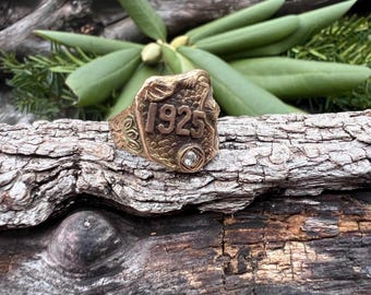 Art Deco Signet Ring, Gold Signet Ring, 1925 Signet Ring