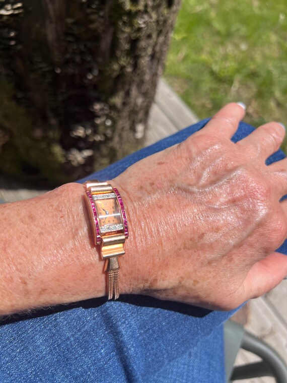 14k Rose Gold Retro Ruby Diamond Watch - Paul Dit… - image 6