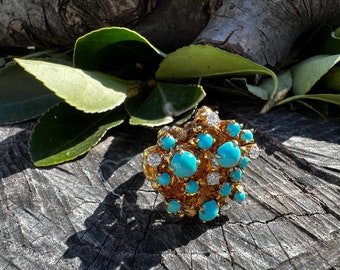 Turquoise Ring, Turquoise Cluster Ring, December Birthstone, Turquoise Statement Ring