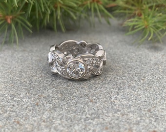 Art Deco Diamond Band, Alternative Engagement Ring, Deco Diamond Eternity Band, Deco Diamond Band Size 6