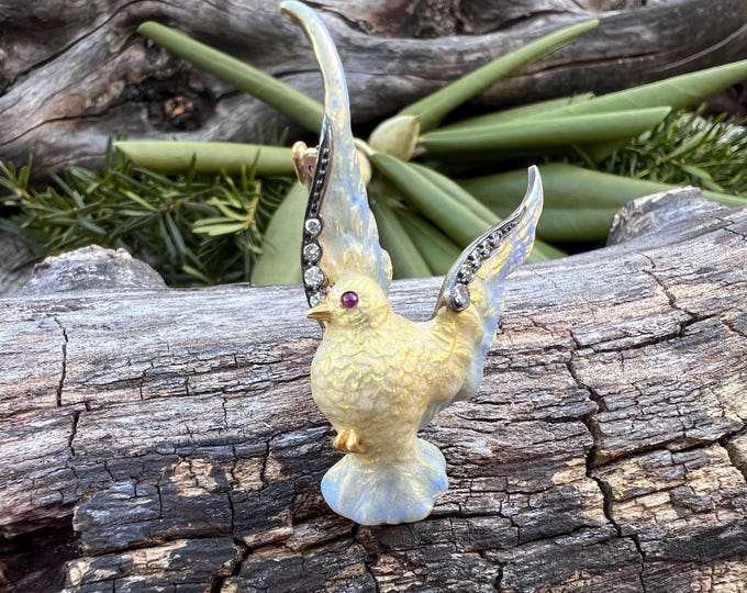 Gold Bird Brooch, Diamond Bird Pin, Gold Swallow Pin, Bird Brooch