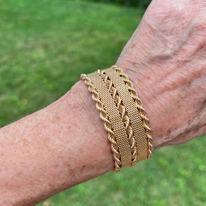 Gold Mesh Bracelet, Mesh Bracelet, Wide Gold Bracelet