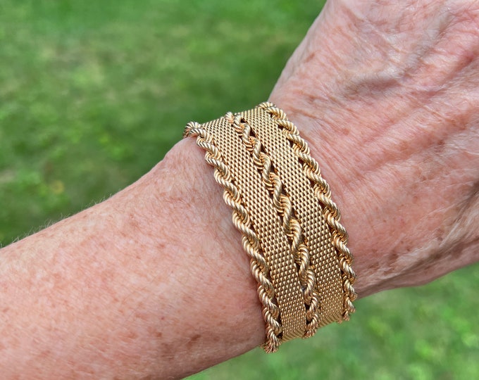 Gold Mesh Bracelet, Mesh Bracelet, Wide Gold Bracelet