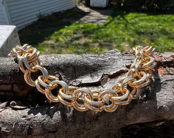 Yellow Gold Ring Bracelet, Circle Link Bracelet, Wide Gold Bracelet, Chunky Gold Bracelet