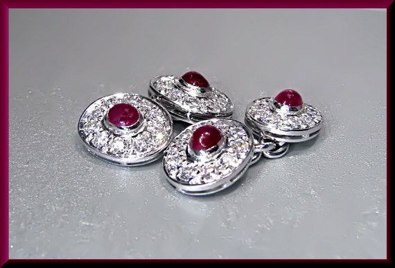 Vintage Platinum Diamond and Ruby Double Sided Me… - image 2