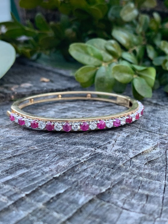 Ruby and Diamond Bangle, Ruby Bracelet, July Birt… - image 2