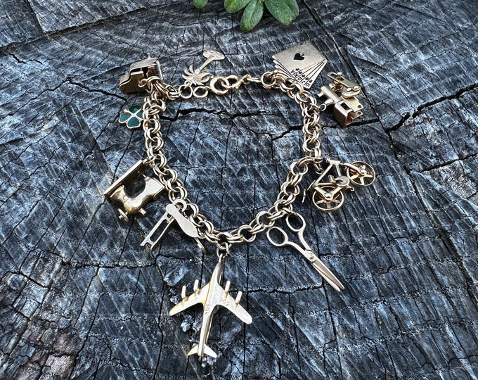 Yellow Gold Charm Bracelet,  Vintage Charm Bracelet