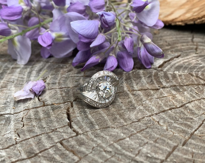 Diamond Cocktail Ring, Diamond Retro Cocktail Ring, Vintage Baguette Cocktail Ring, Statement Ring