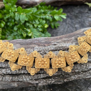 Wide Gold Bracelet, Chunky Gold Bracelet, Wide Flower Bracelet