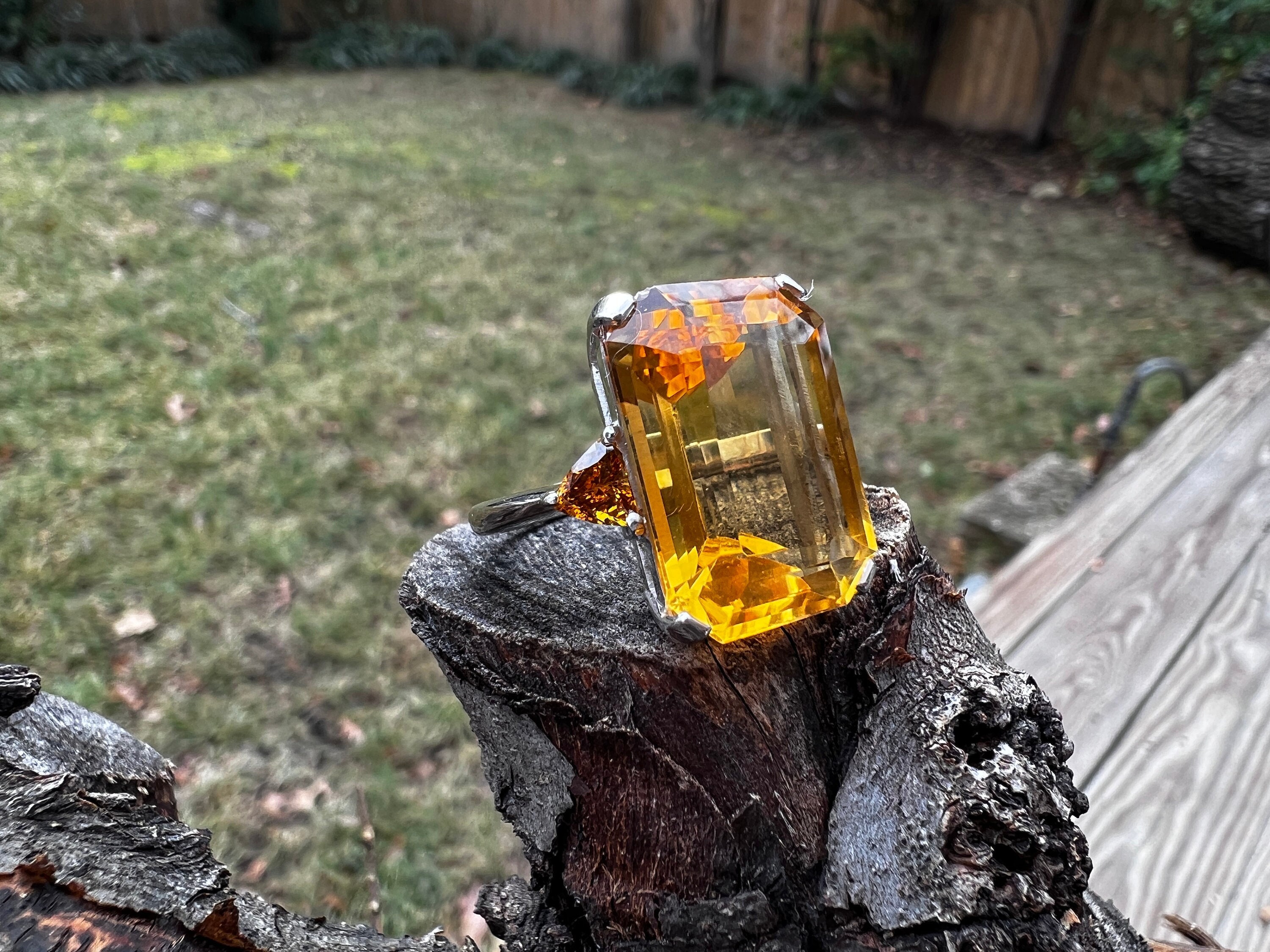 Citrine Ring Citrine and Yellow Diamond Ring Citrine Statement