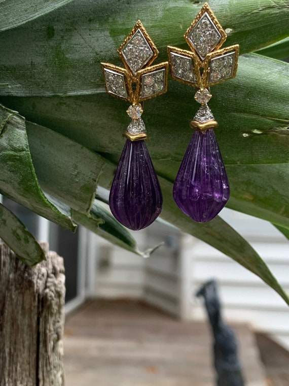 Amethyst Dangle Earrings, Gold and Amethyst Earrin