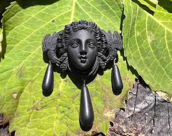 Black Lava Cameo, Lava Cameo, Gold Lava Cameo, Vintage Lava Cameo